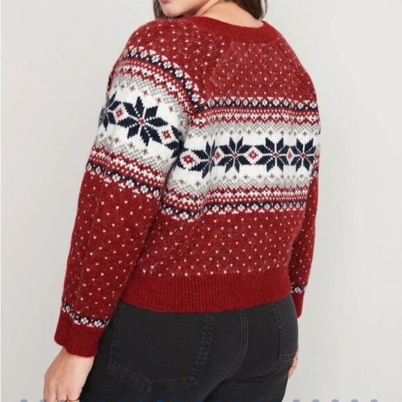 Old Navy Fair Isle Snowflake Cropped Cardigan Sweater Size XL Nordic Cabincore - Picture 2 of 8